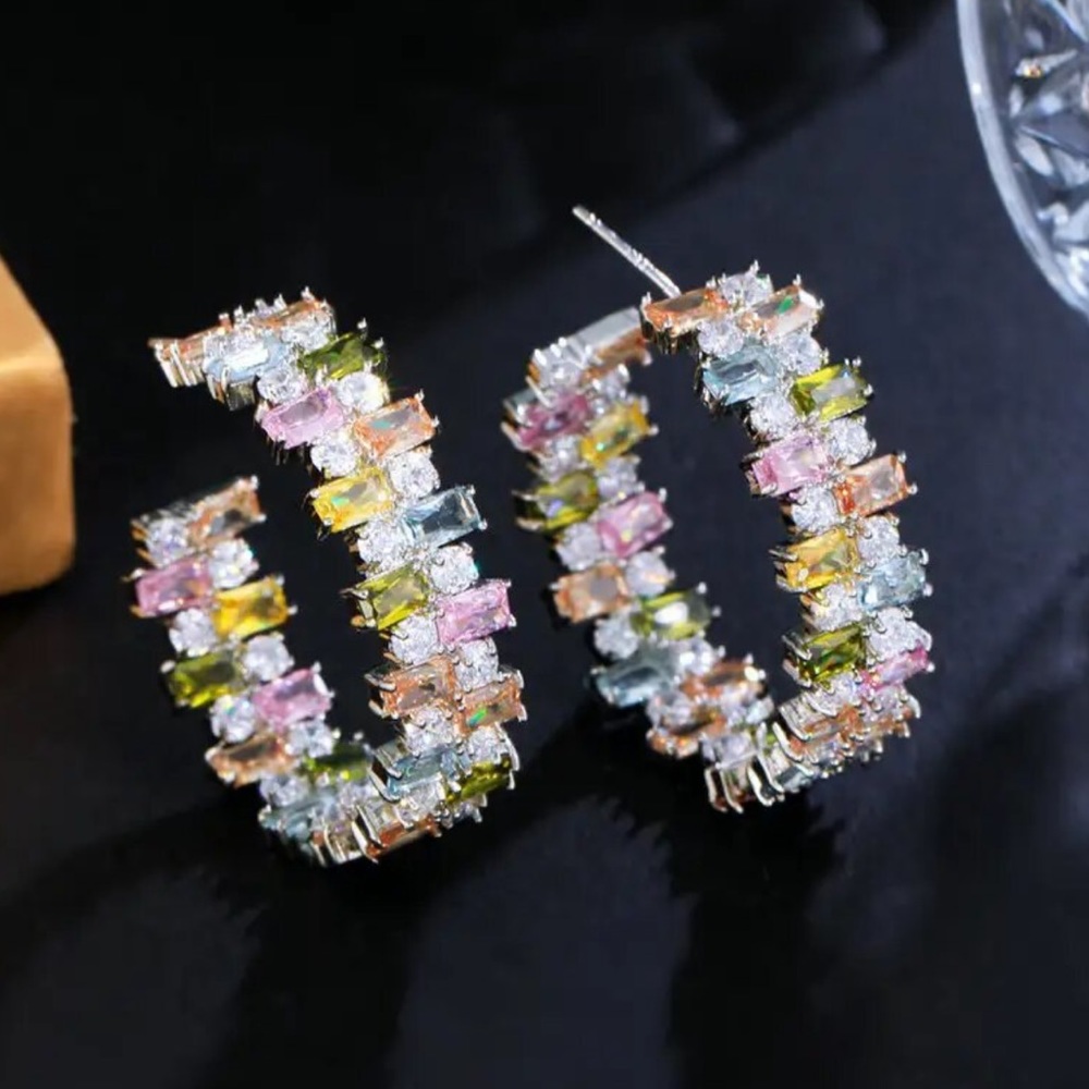 Colorful Zircon Hoop Earrings - Picture 5 of 6